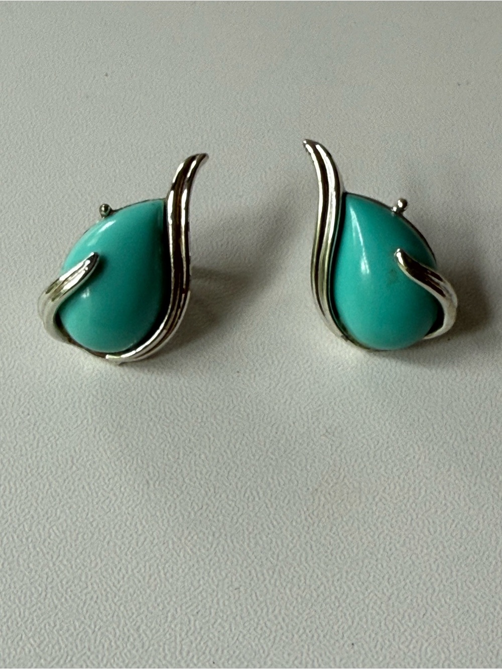 Turquoise Teardrop Silver-Accented Stud Earrings - Women Jewelry